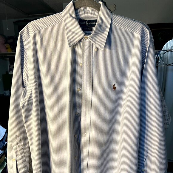 Ralph Lauren Black Label Yarmouth 100% Cotton Blue Striped Long-Sleeve SZ Med - Picture 1 of 5
